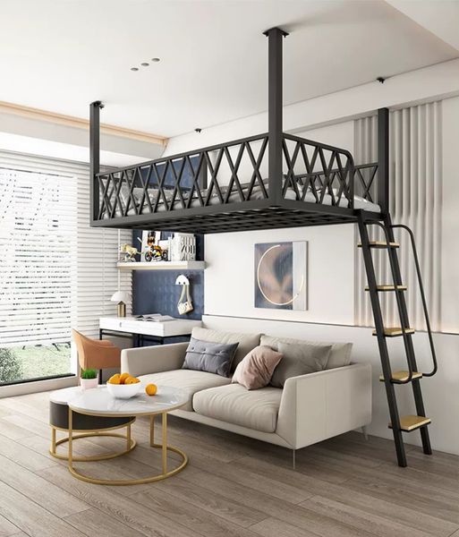 A wrought iron hammock rests on the upper level of the raised bed featuring European compound suspension