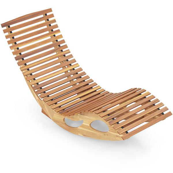 Acacia wood patio rocking sun lounger with ergonomic curved seat