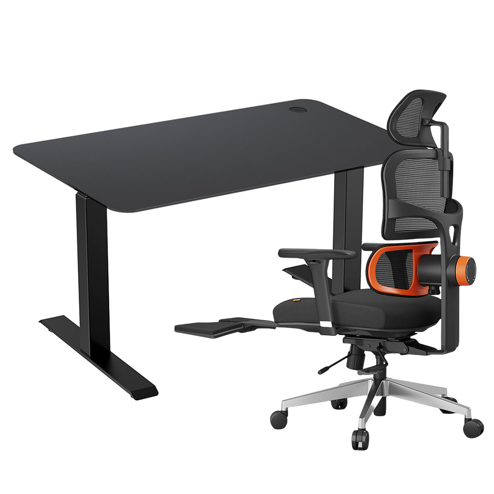 ACGAM JSZ-3 black office frame with black top and ergonomic NEWTRAL NT002 chair featuring footrest