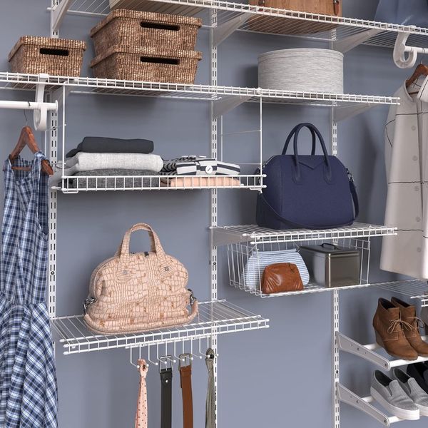 Adjustable 7-10 ft closet organizer system with sturdy steel clothes rods and white hardware