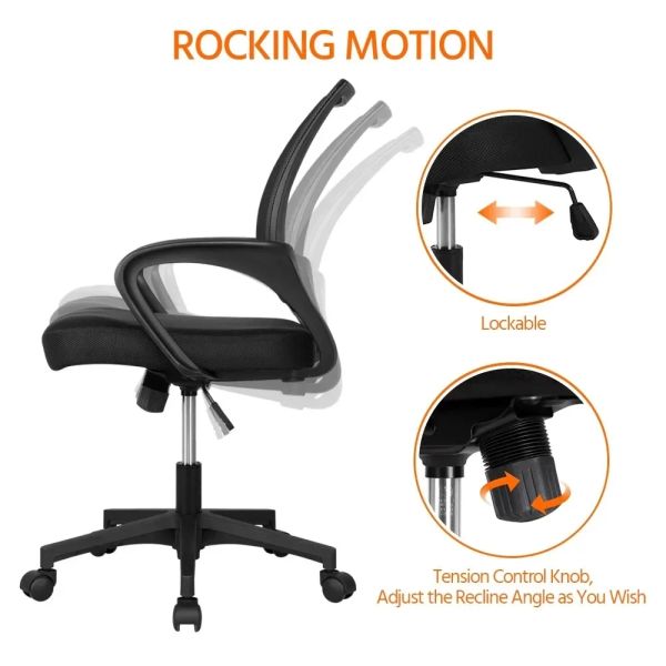 Adjustable black mesh office chair with armrests, swivel computer seat for gaming or work, affordable cushioned furniture