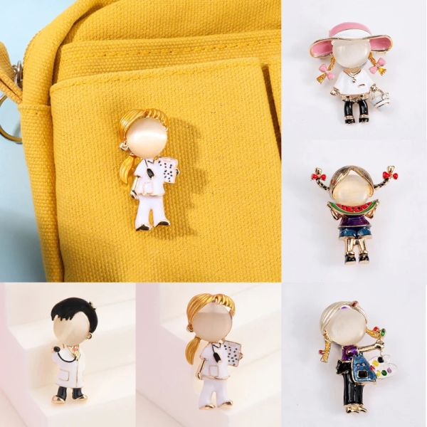 Adorable white enamel brooches for doctors and nurses, unisex hospital-themed lapel pins for office or party gifts
