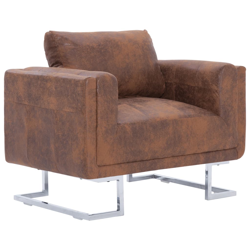 Armchairs Brown Faux suede leather, wood, chrome Medium