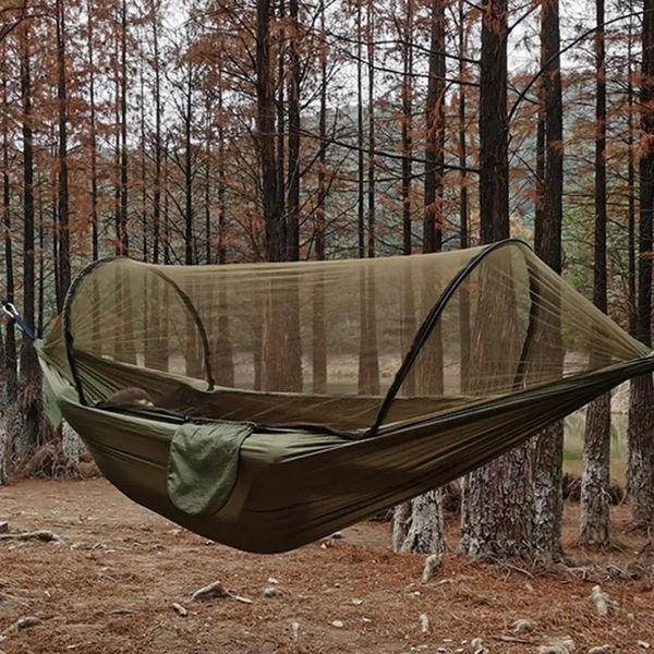 Automatic quick-opening mosquito net hammock for outdoor camping, anti-rollover nylon rocking chair measuring 260x140cm