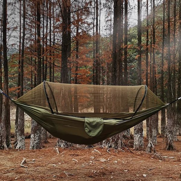 Automatic quick-opening mosquito net hammock with anti-rollover design for outdoor camping, 260x140cm nylon rocking chair