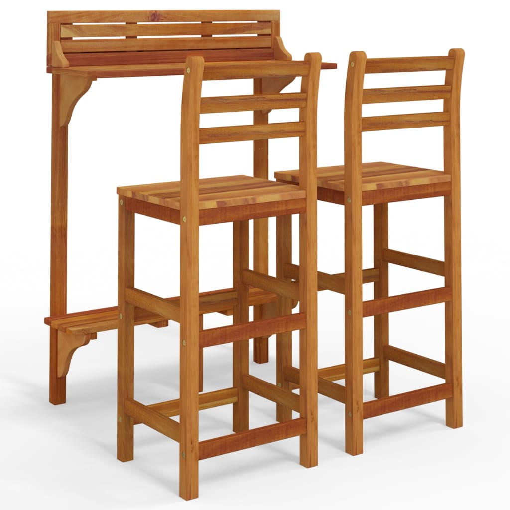 Balcony Bar Set Brown Solid Acacia Wood Medium With Footrest