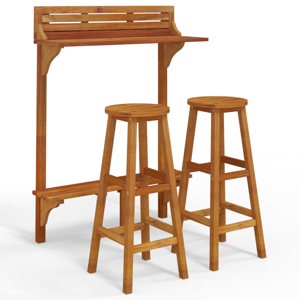 Balcony Bar Set Natural wood Solid Acacia wood Medium Footrest