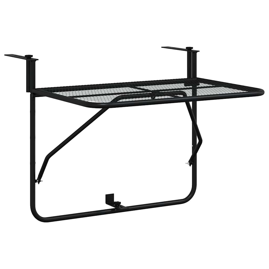 Balcony Table Black Steel Medium Foldable Balcony Table