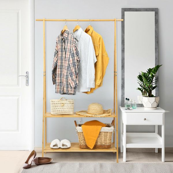 Bamboo entryway storage rack with 2-tier shelf for bedroom