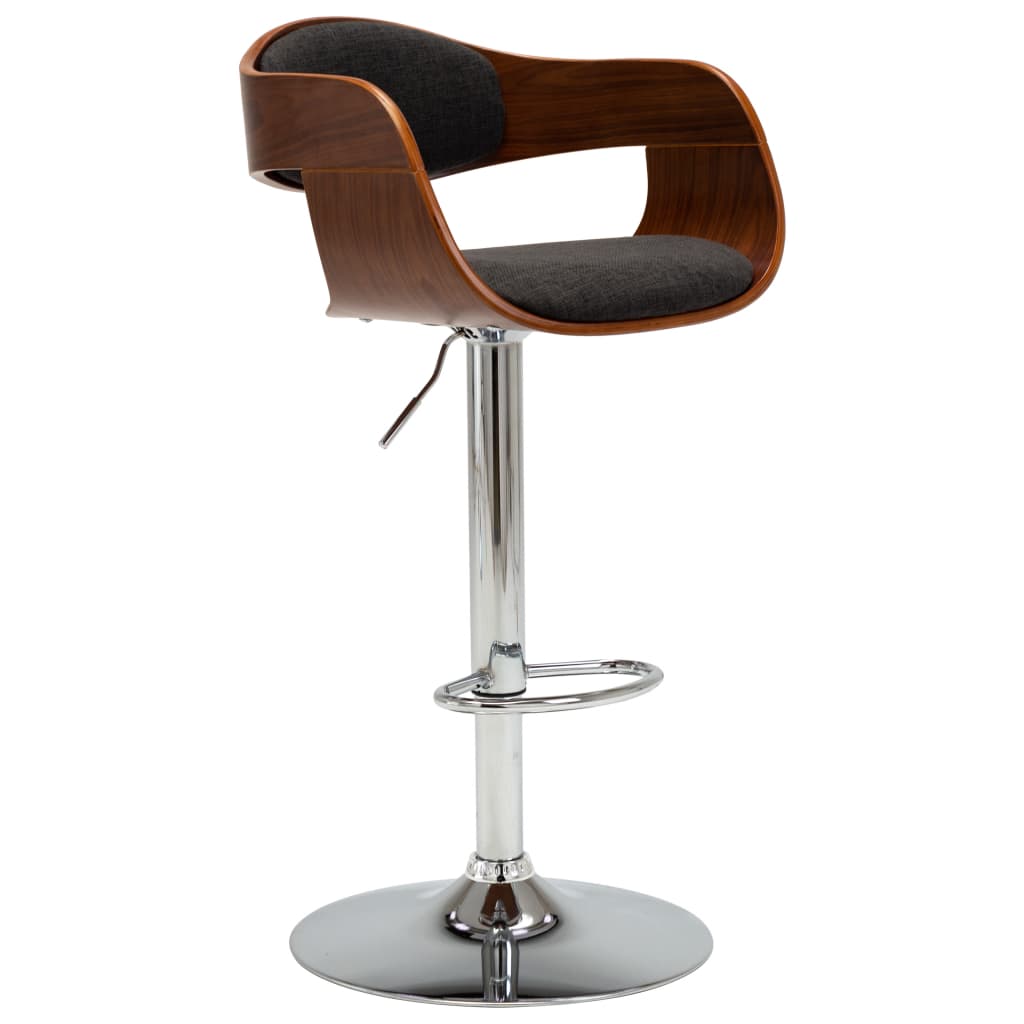 Bar Chair Grey and Brown Fabric, Bent Wood, Chromed Metal