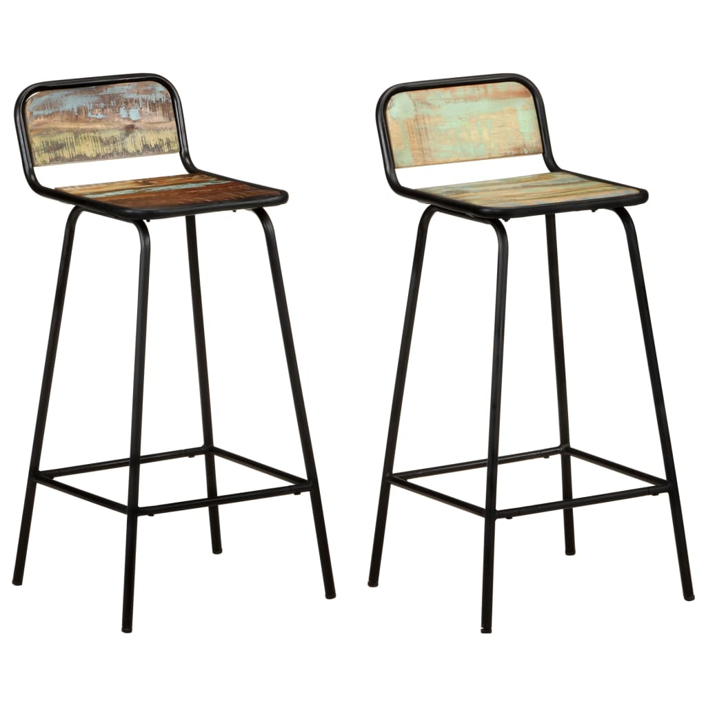 Bar Chair Set of 2 Mixed color finish Solid reclaimed wood