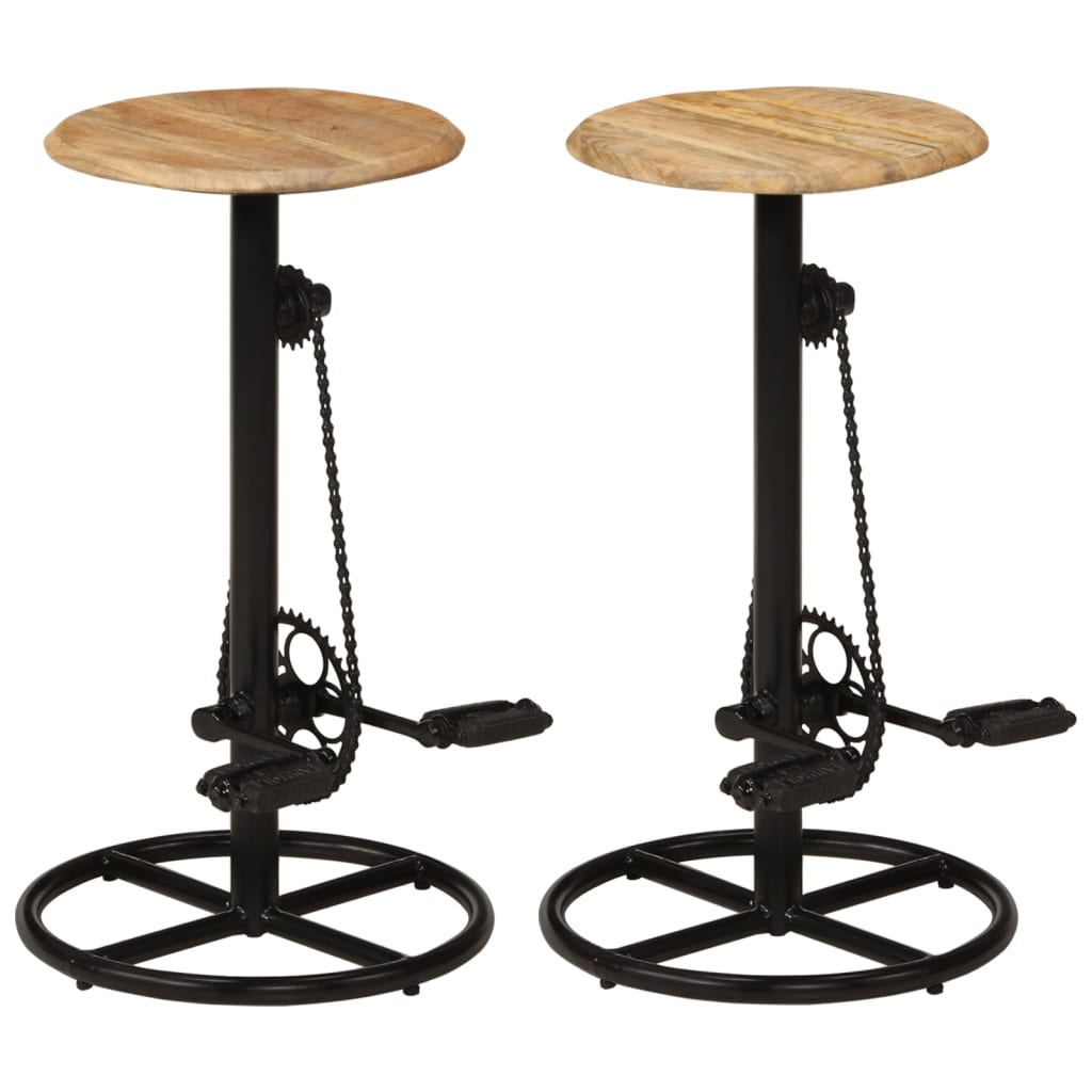 Bar Chair Set of 2 Natural Wood Brown and Black