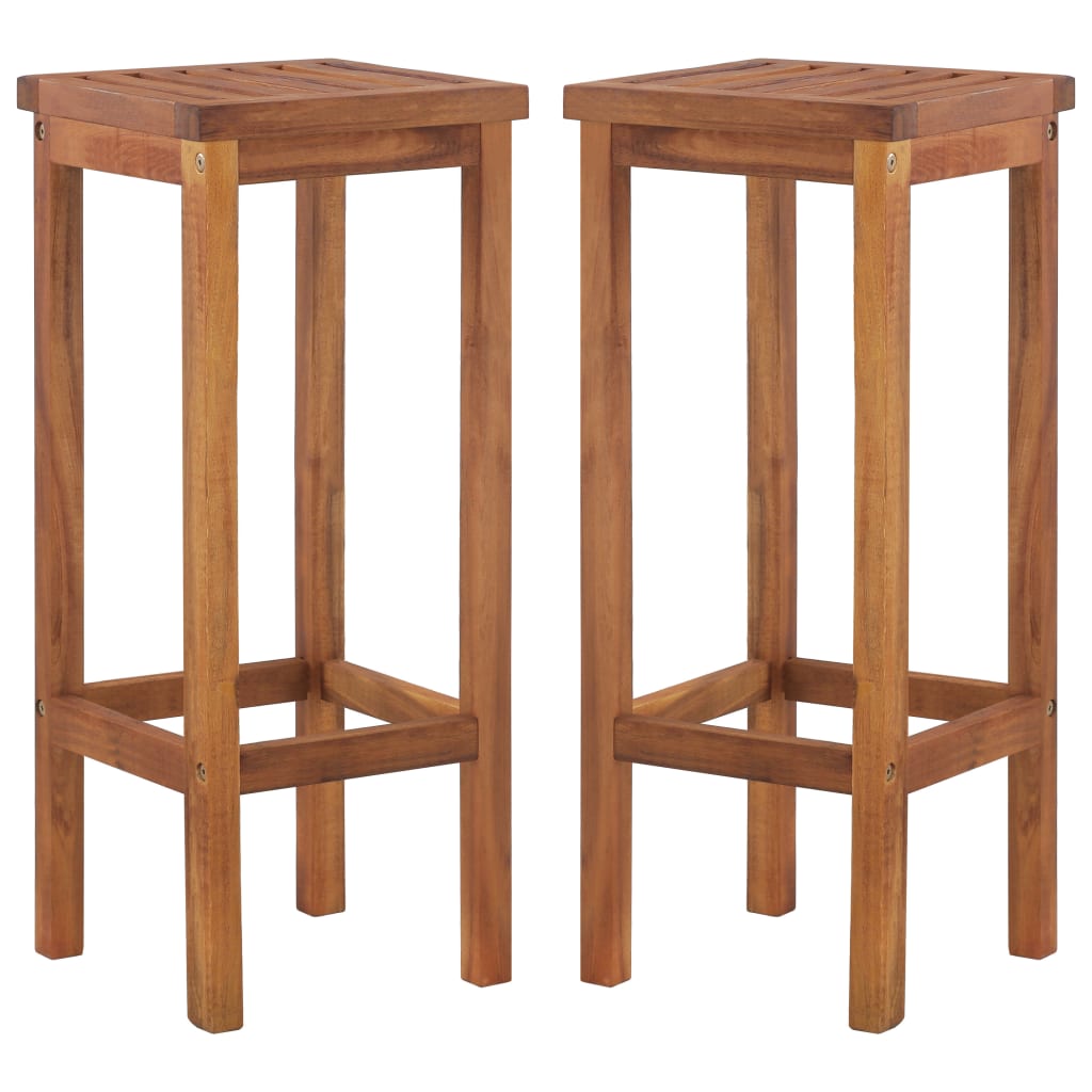 Bar Chair Set of 2 Natural wood Solid acacia wood Medium