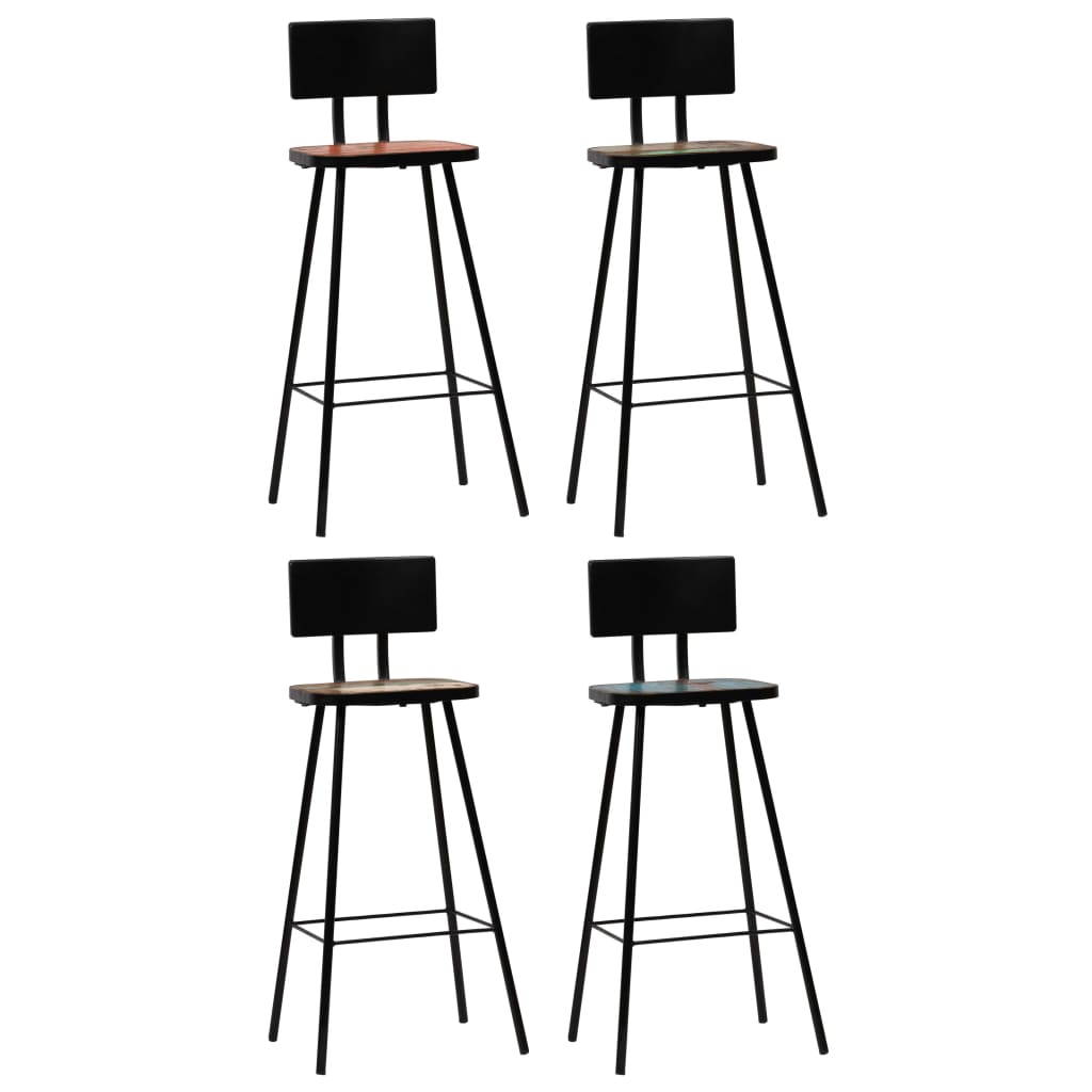 Bar Chair Set of 4 Multicolour Solid reclaimed wood and steel