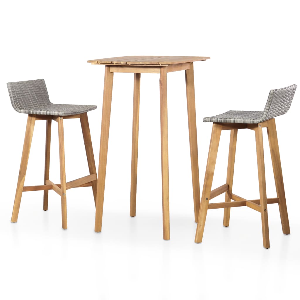 Bar Set Brown and light gray Solid acacia wood and PE rattan