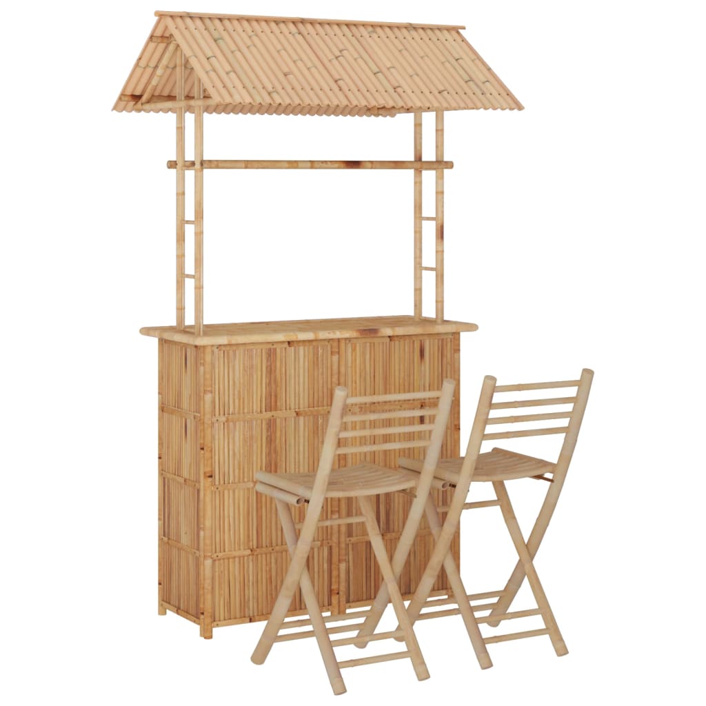 Bar Set Natural Bamboo Bamboo, Woven Banana Leaves, Galvanized Steel