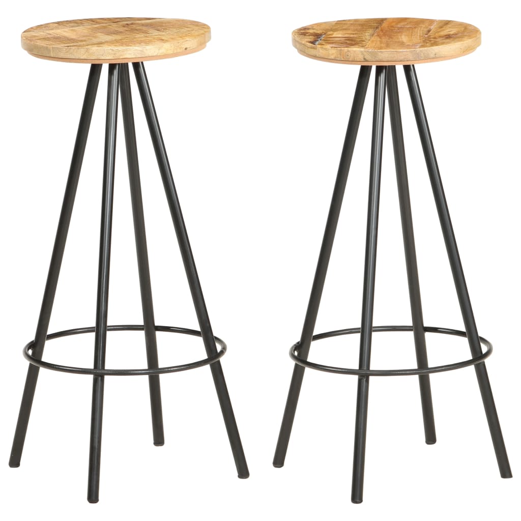 Bar Stool Set of 2 Brown and black Rough mango wood, iron