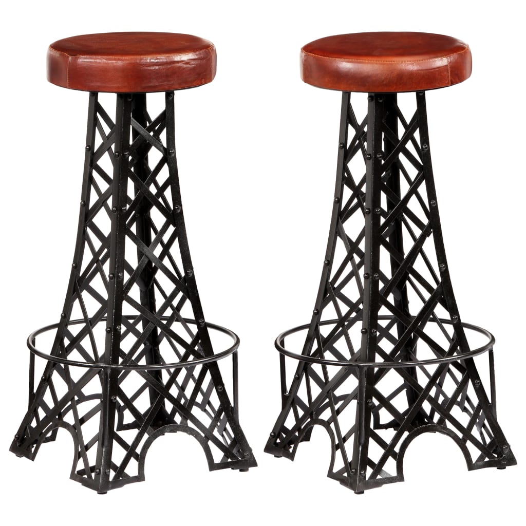 Bar Stool Set of 2 Brown and Black