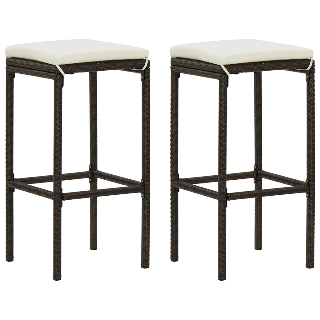 Bar Stool Set of 2 Brown PE rattan, steel Standard Footrest