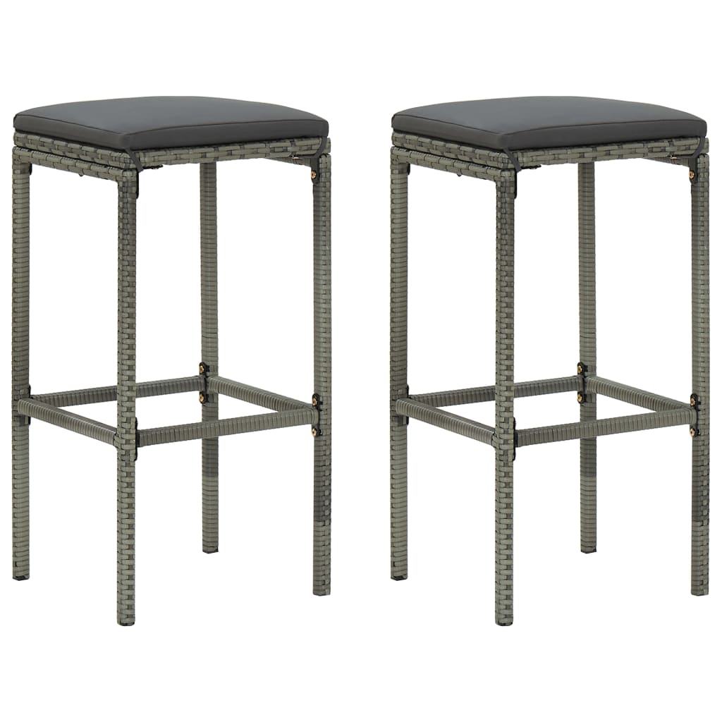 Bar Stool Set of 2 Gray Steel Standard Footrest Bar Stool