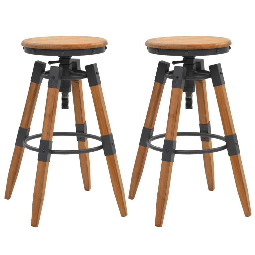 Bar Stool Set of 2 Natural Wood Solid Fir Wood & Steel
