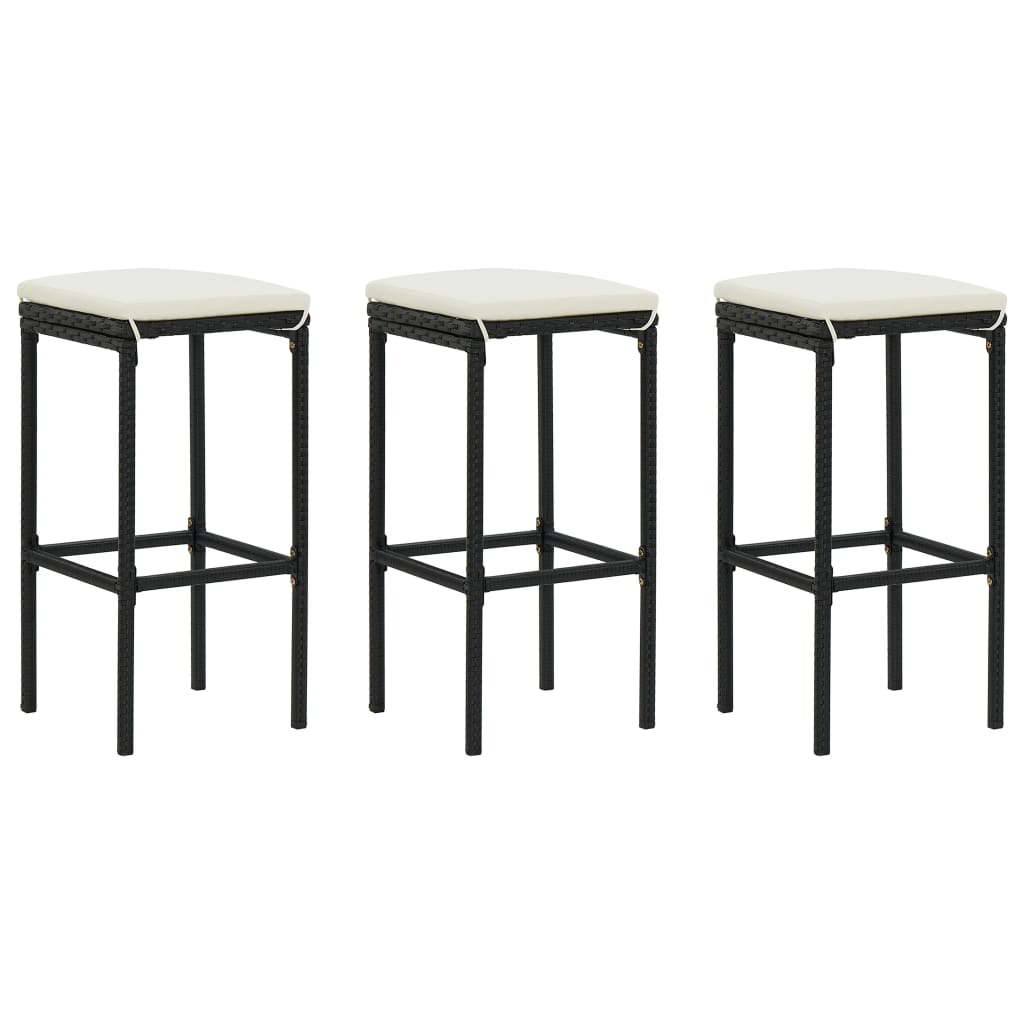 Bar Stool Set of 3 Black, Cream White