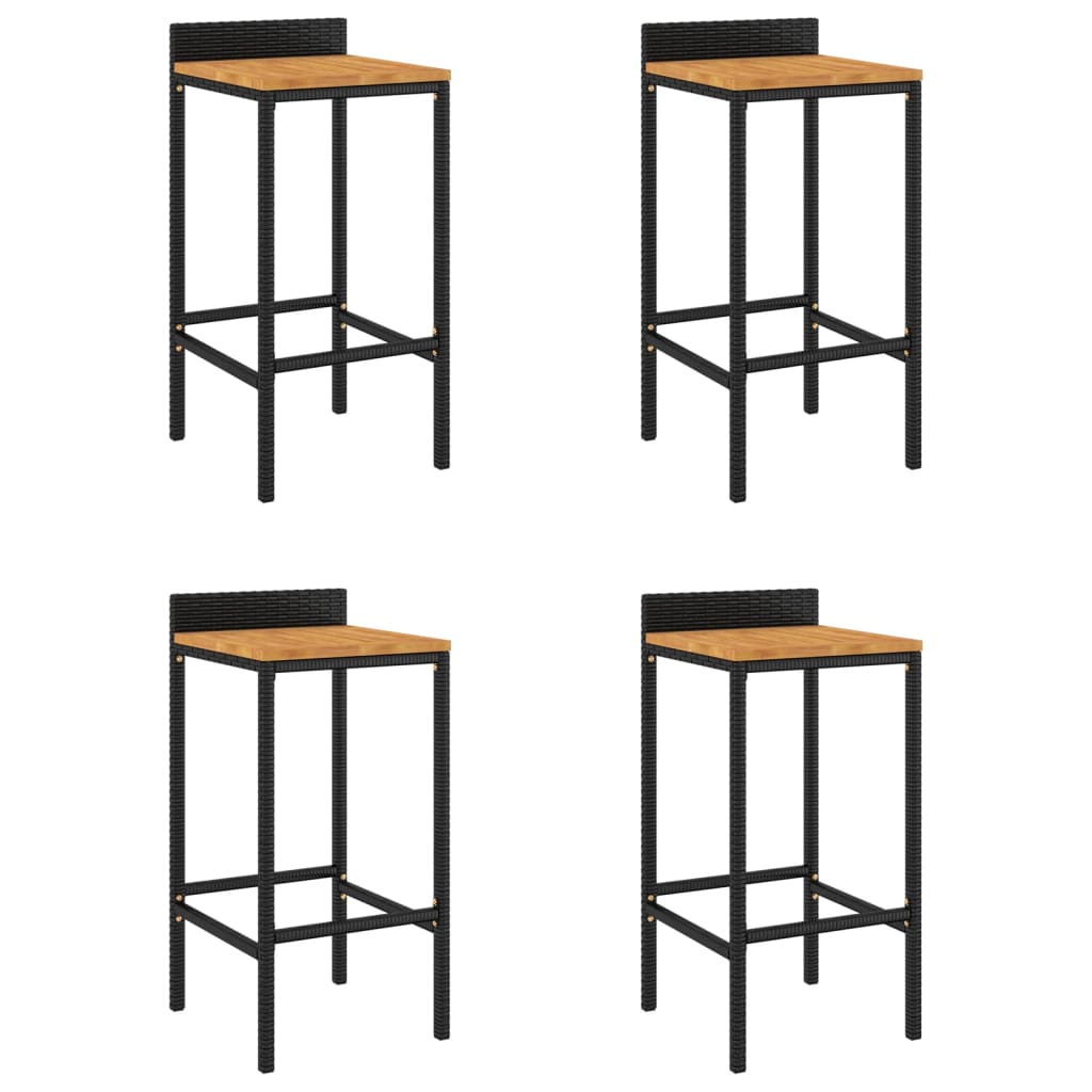 Bar Stool Set of 4 Black, Natural