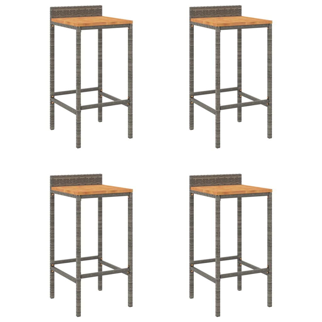 Bar Stool Set of 4 Grey Poly Rattan Standard Footrest