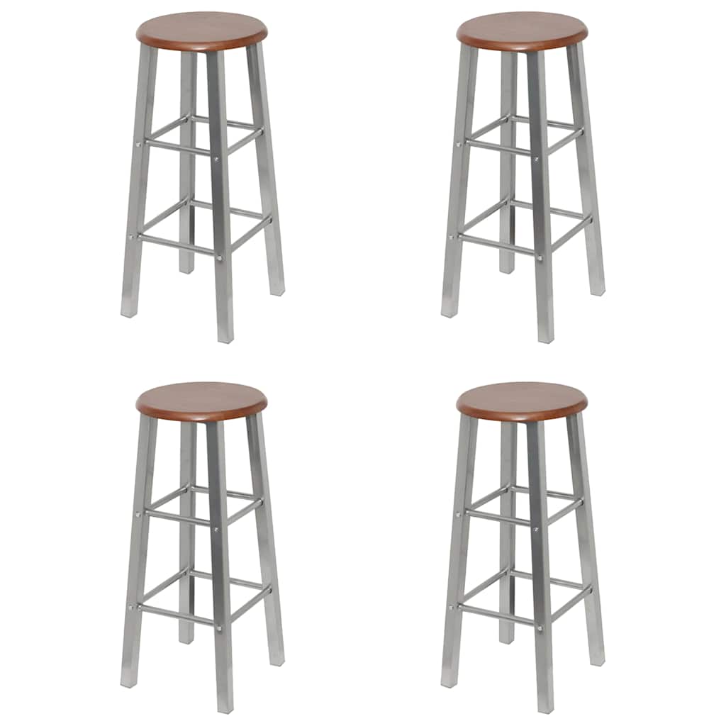 Bar Stool Set of 4 Silver and Brown Steel and MDF Standard