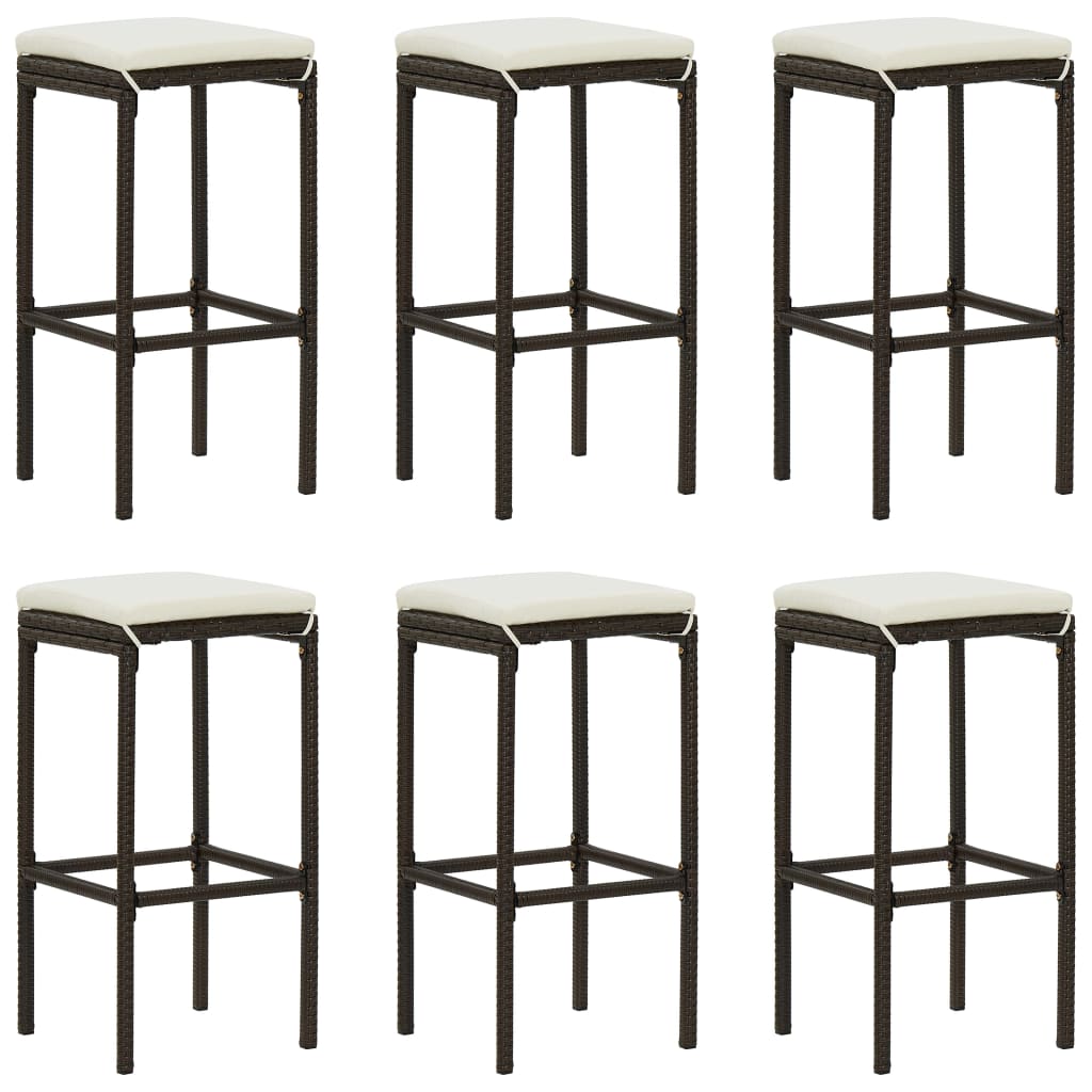 Bar Stool Set of 6 Brown PE rattan Standard Footrest