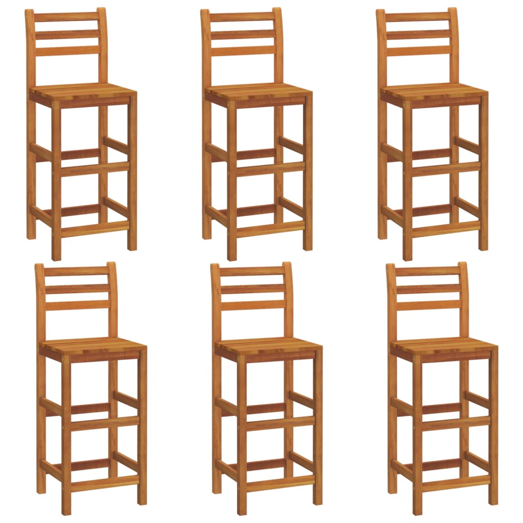 Bar Stool Set of 6 Brown Solid Acacia wood Tall Footrest