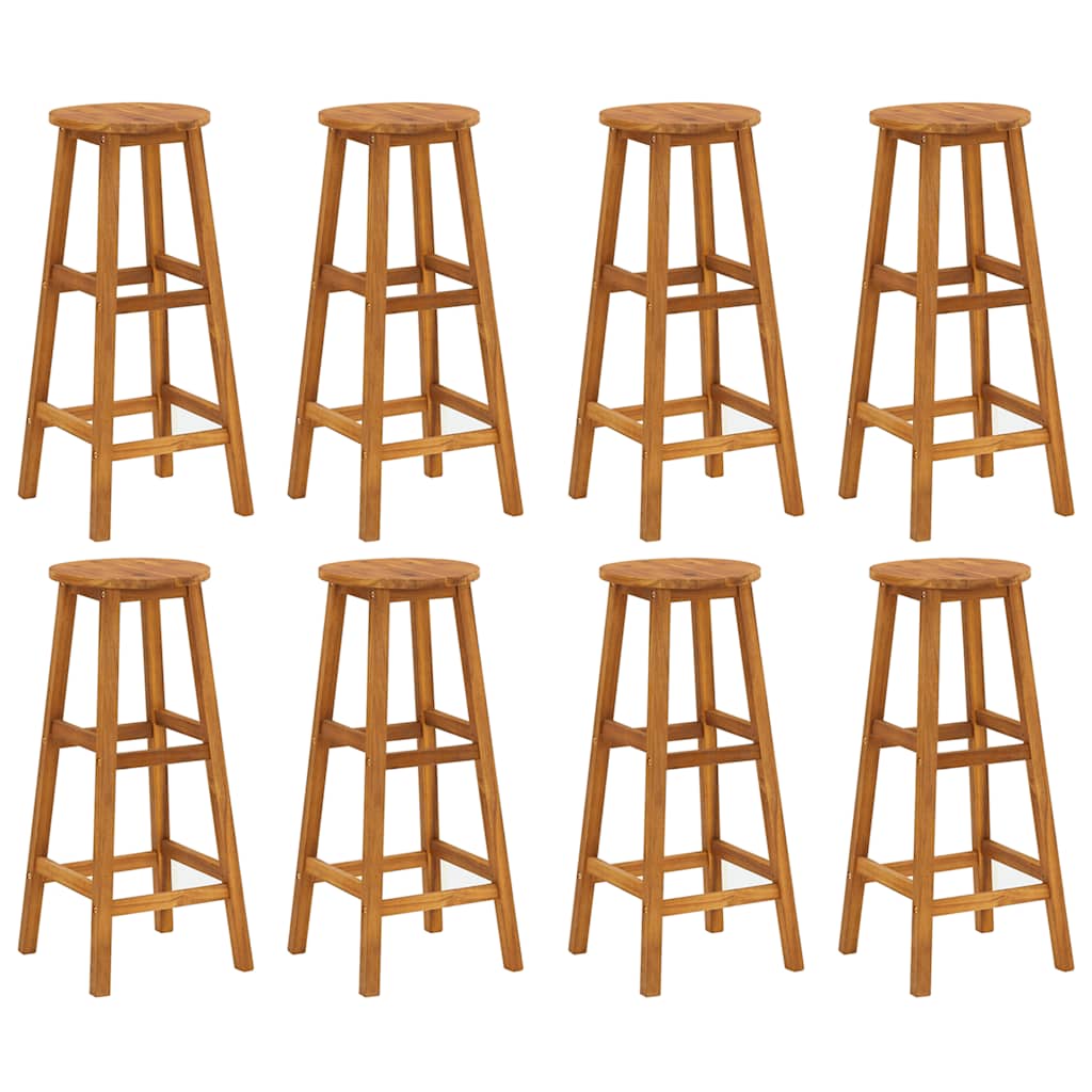 Bar Stool Set of 8 Natural wood Solid Acacia wood Standard
