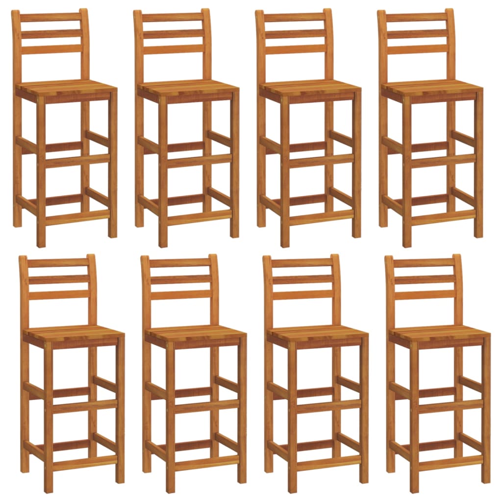 Bar Stool Set of 8 Natural wood Solid acacia wood Standard
