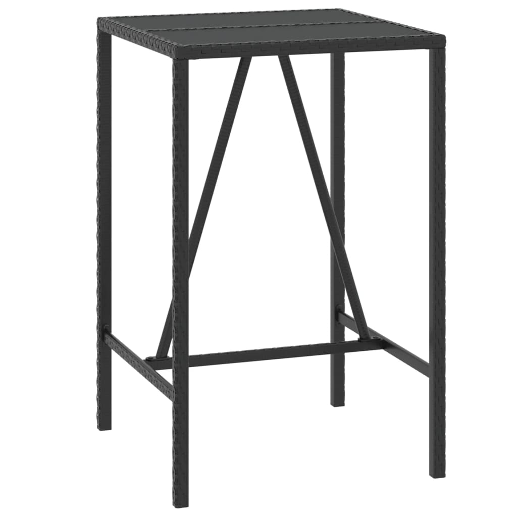 Bar Table With Glass Top Black Poly Rattan Tall Modern