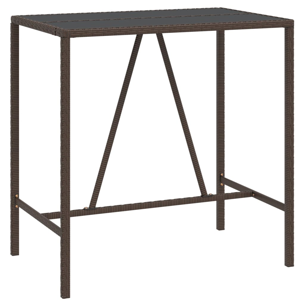 Bar Table with Glass Top Brown Poly Rattan