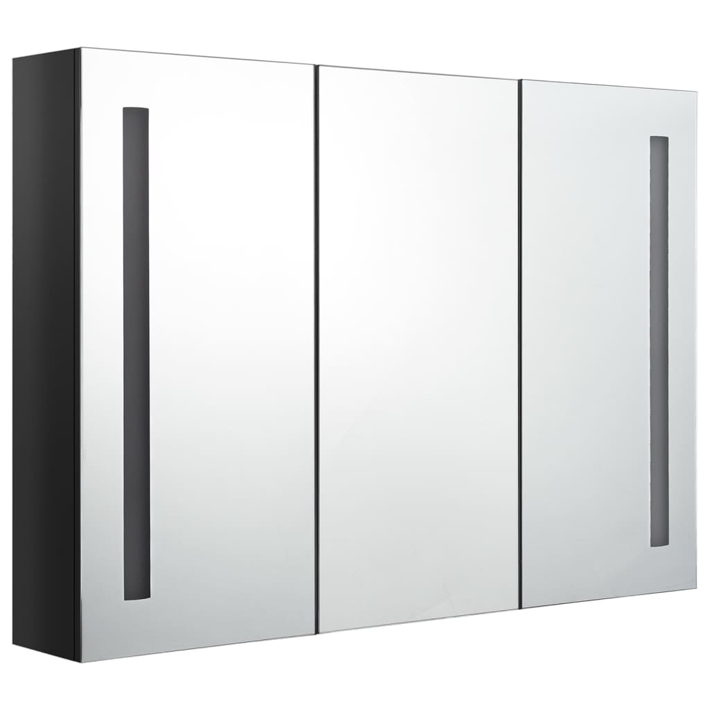 Bathroom Cabinet Shiny Black MDF Board with Melamine, Glass Mirror