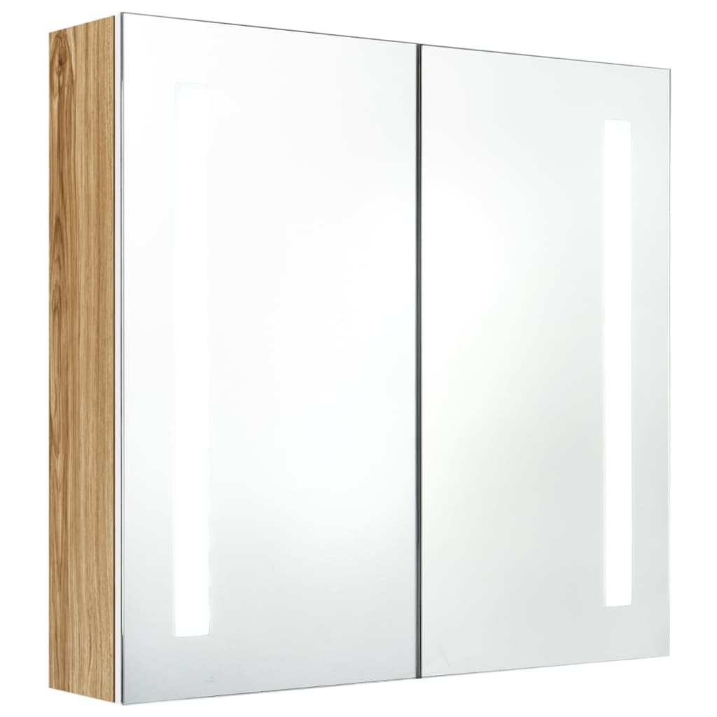 Bathroom Cabinet White and Oak MDF and Glass Medium