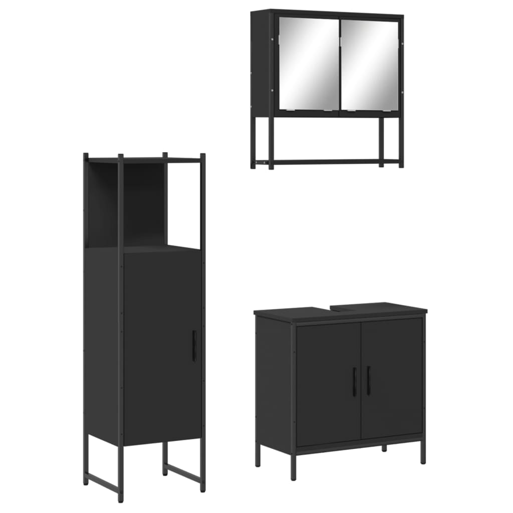 Bathroom Furniture Set Black Engineered Wood Medium