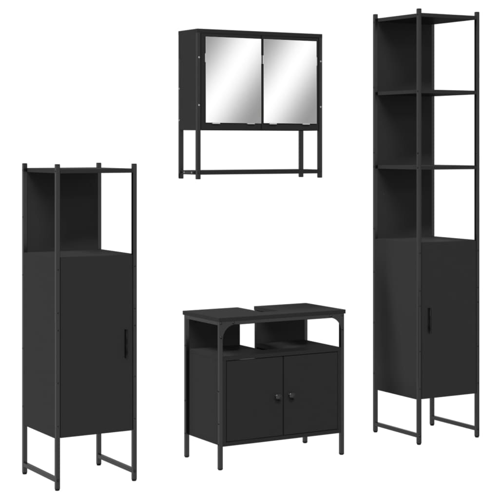 Bathroom Furniture Set Black Engineered wood, Powder-coated steel