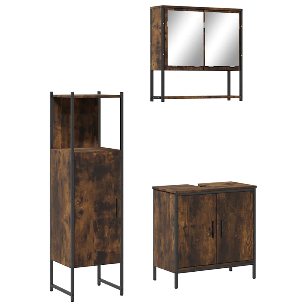Bathroom Furniture Set Smoked Oak Engineered Wood Standard