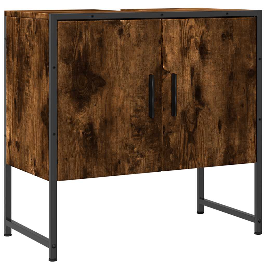 Bathroom Sink Cabinet Smoked Oak Engineered Wood, Powder-Coated Steel