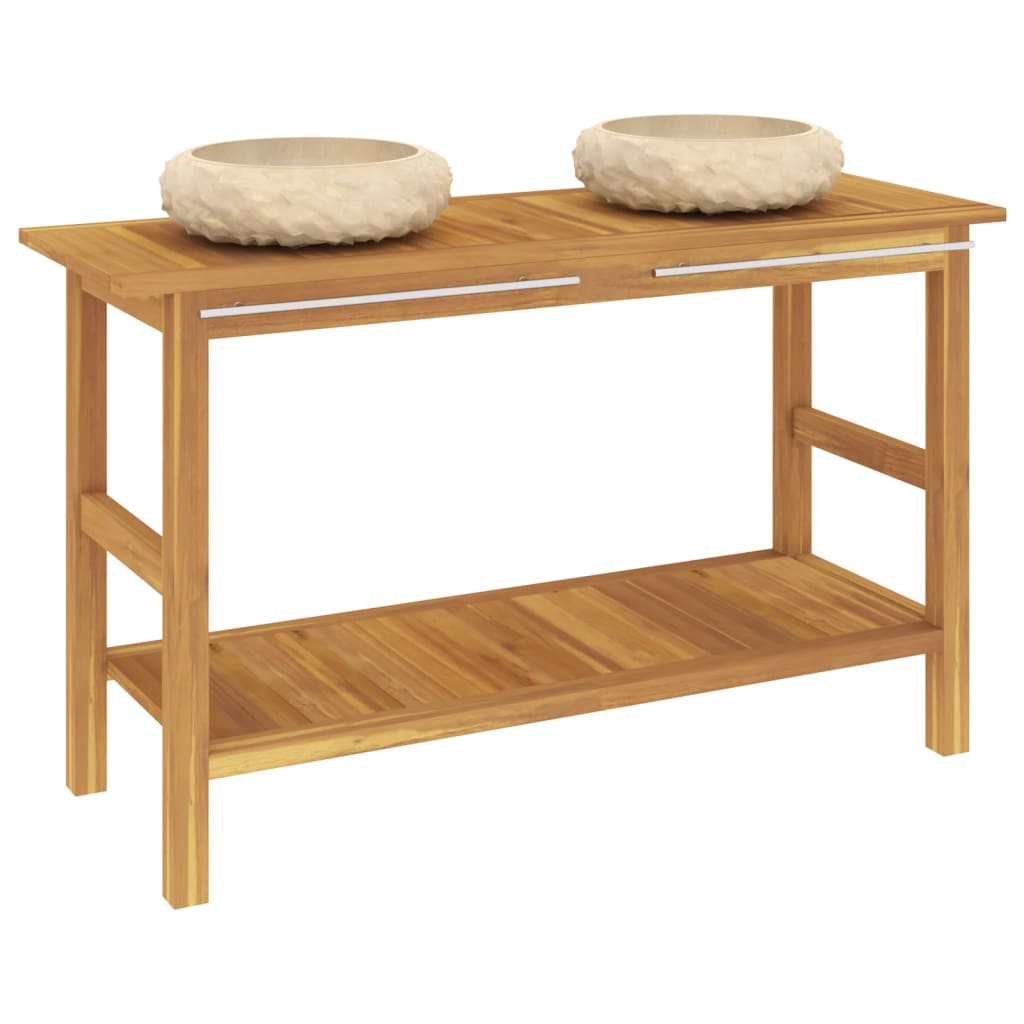 Bathroom Vanity Cabinet With Sink Cream Solid Teak Wood