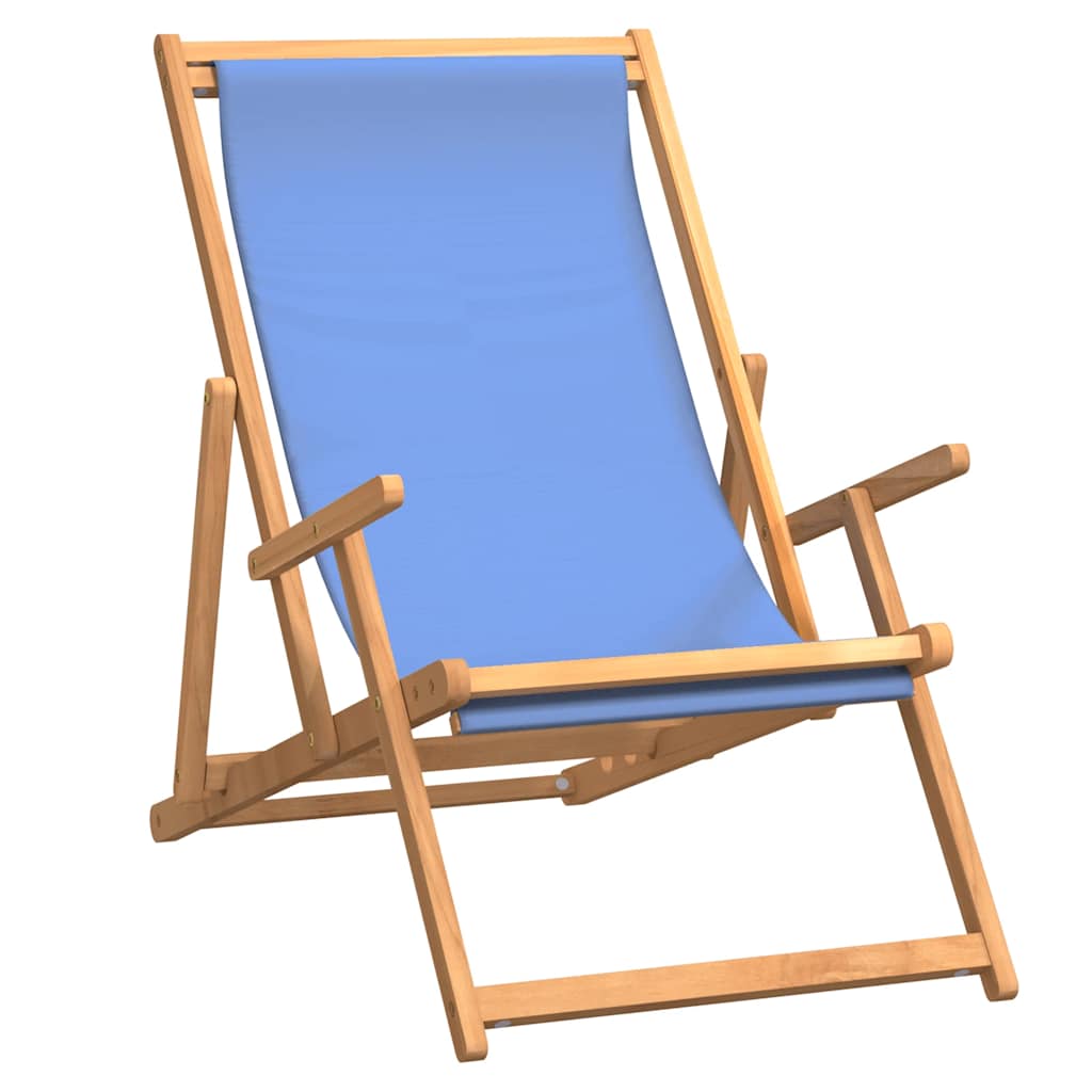 Beach Chair Blue Teak wood, Polyester Medium Foldable