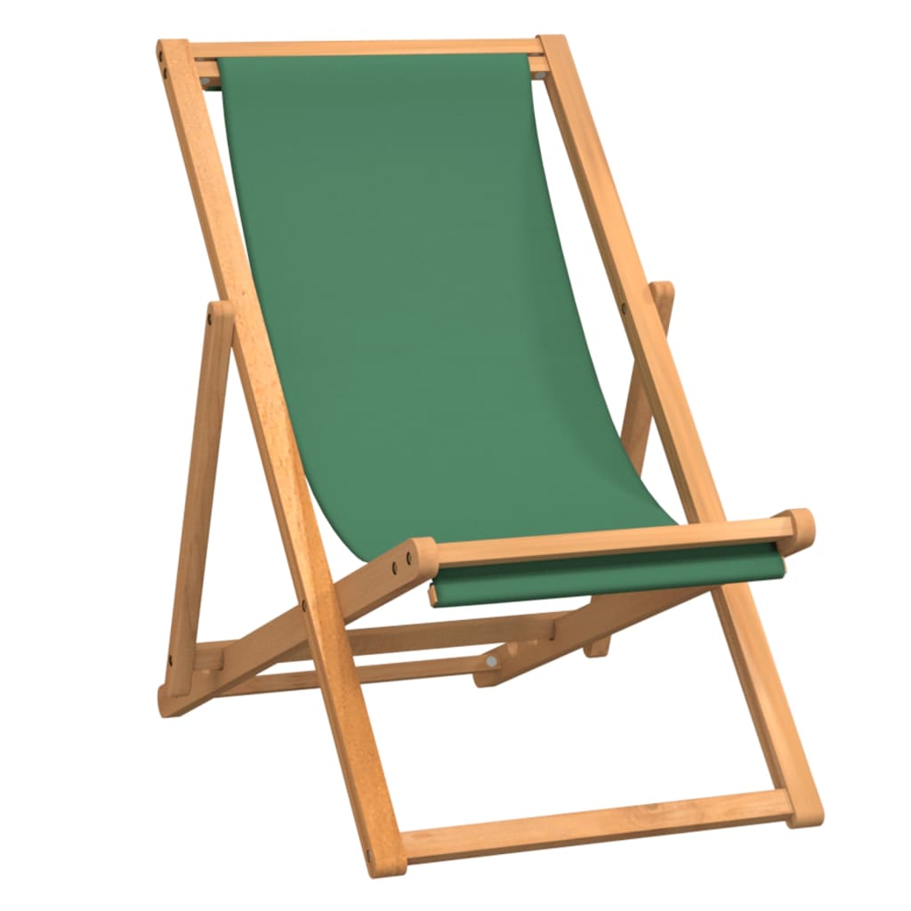 Beach Chair Green Solid Teak wood, fabric Foldable Beach Chair