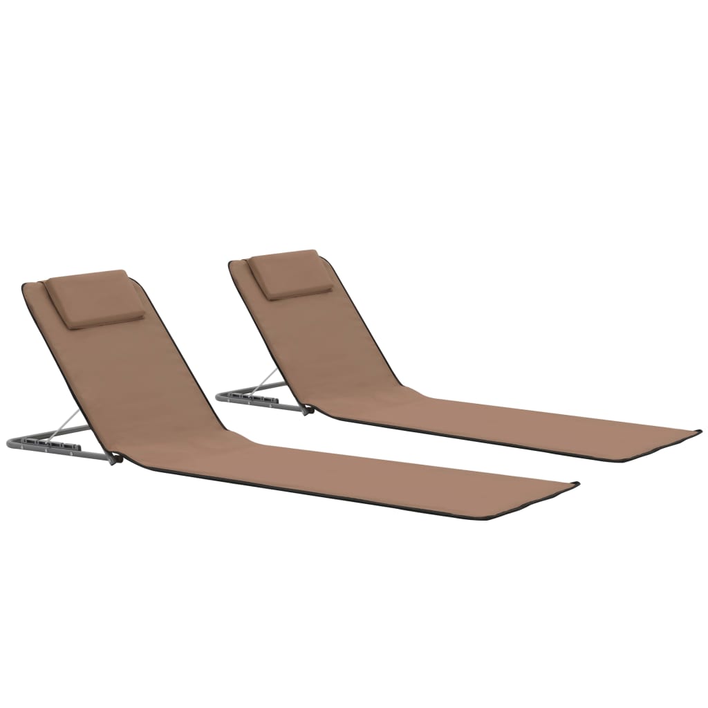 Beach Chair Set of 2 Brown Powder-coated steel and 100% polyester