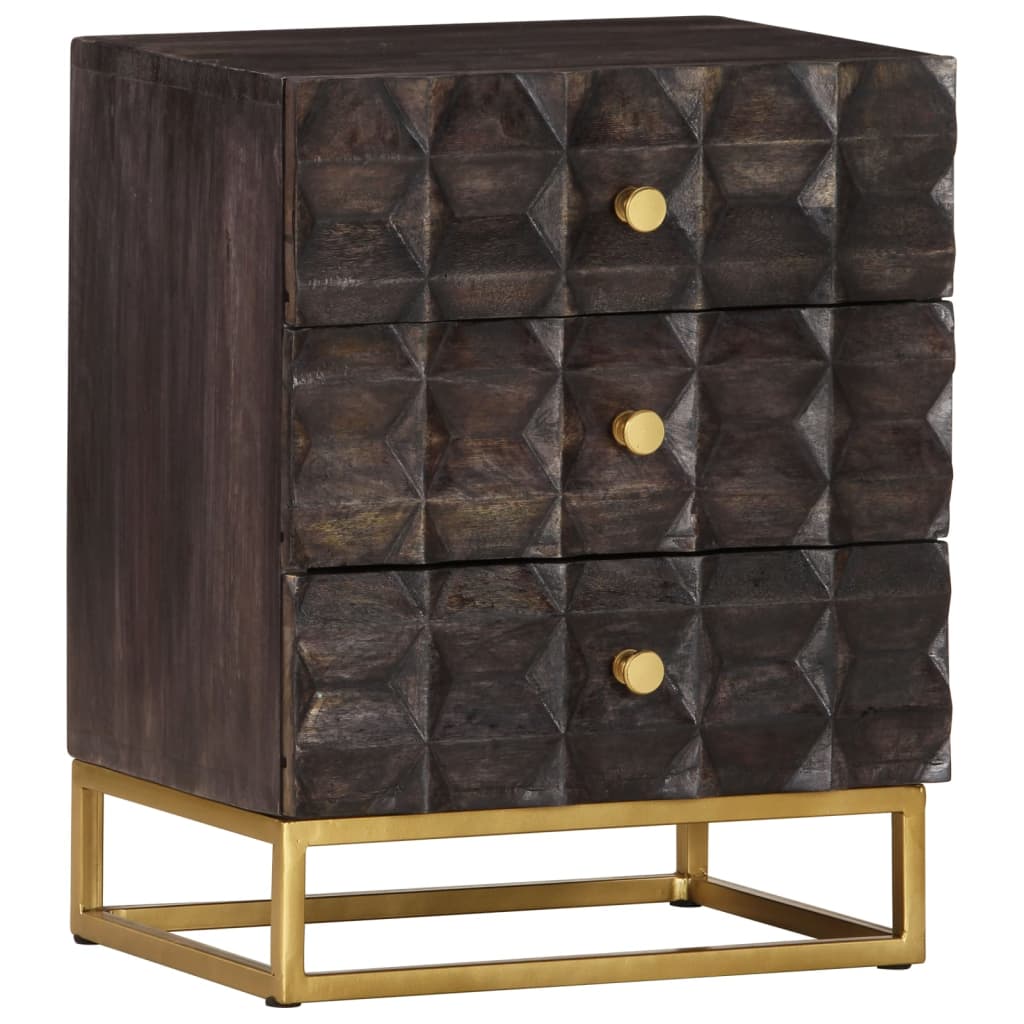 Bed Cabinet Black Solid mango wood, brass powder-coated iron Medium
