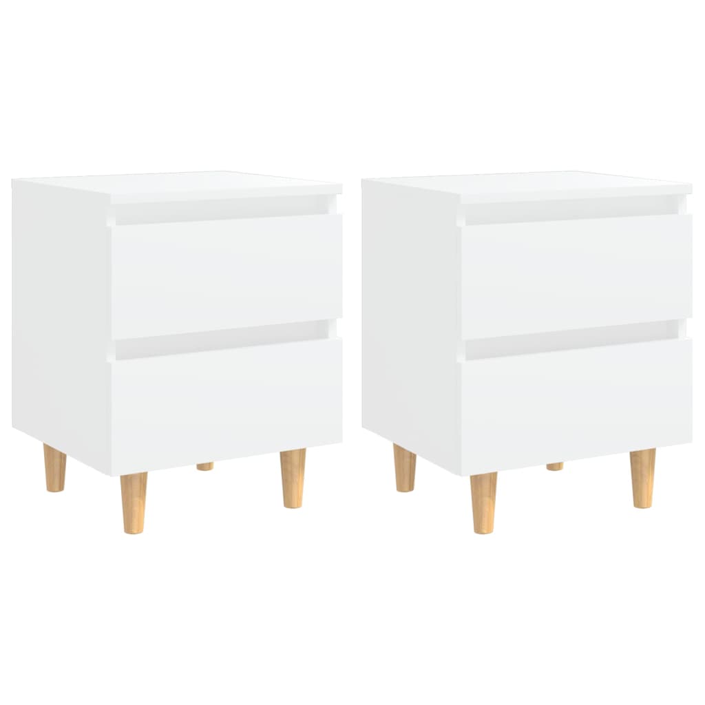 Bed Cabinet Set of 2 White Engineered wood, solid pinewood Small