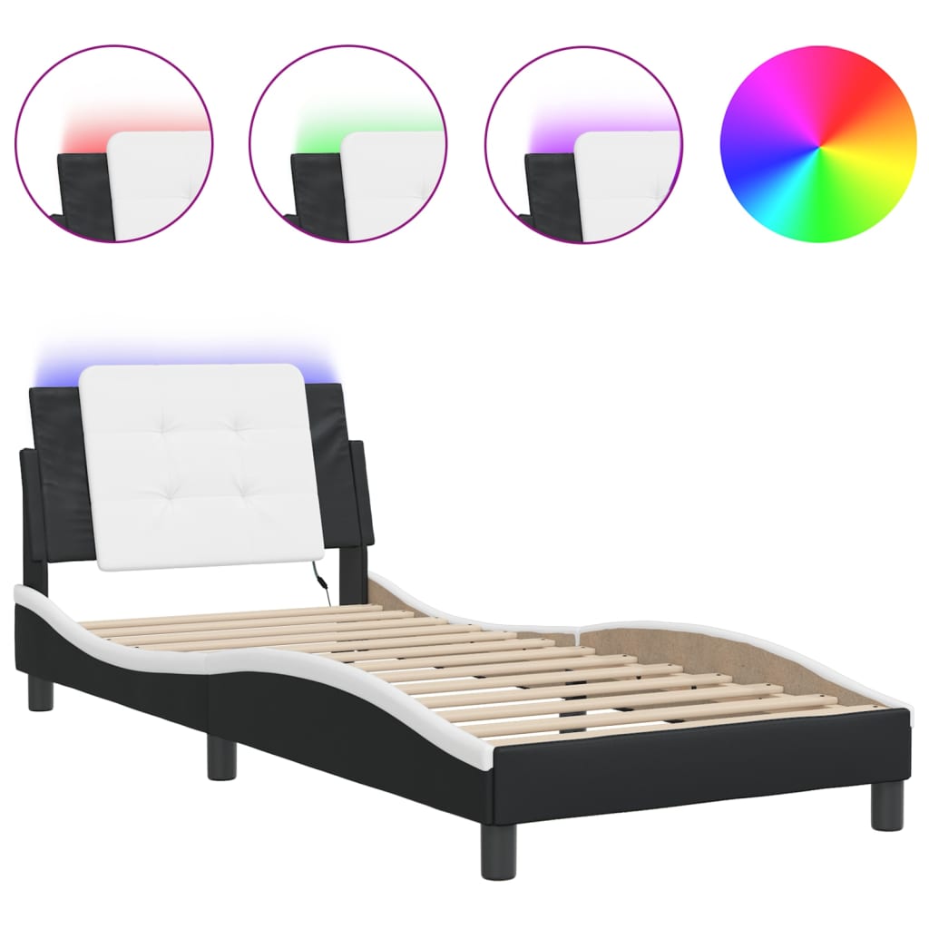 Bed Frame Black and white Faux leather and plywood Twin XL