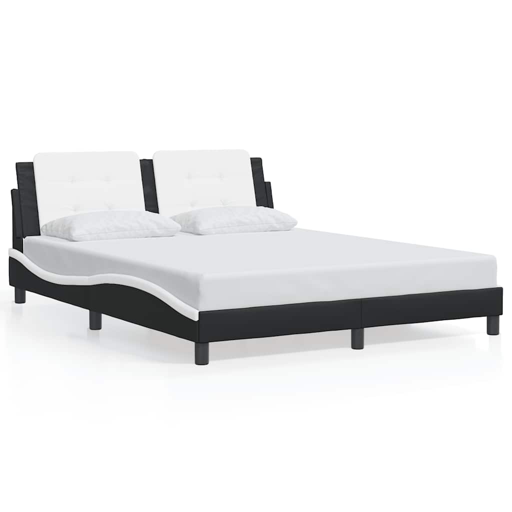 Bed Frame Black and White Faux Leather Full Durable Bed Frame