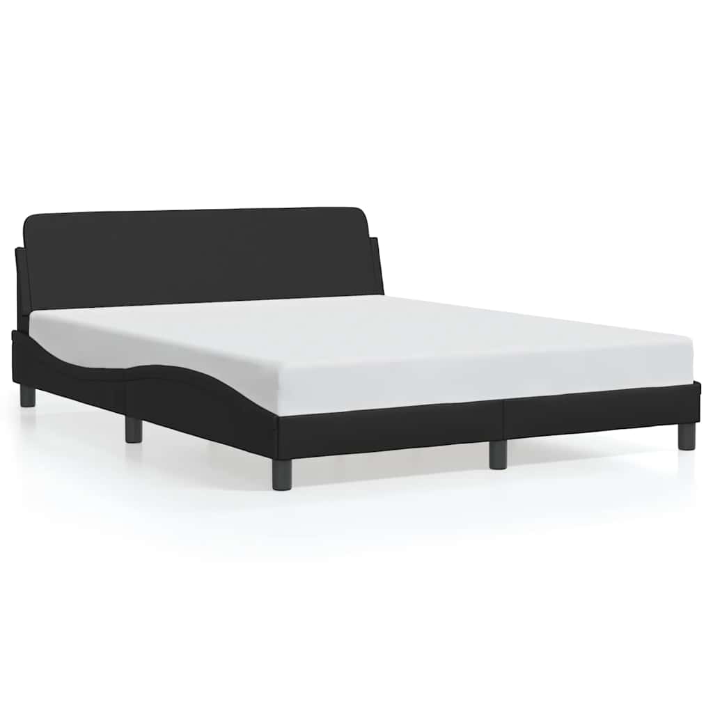 Bed Frame Black Faux leather, metal, solid pine wood, plywood Queen